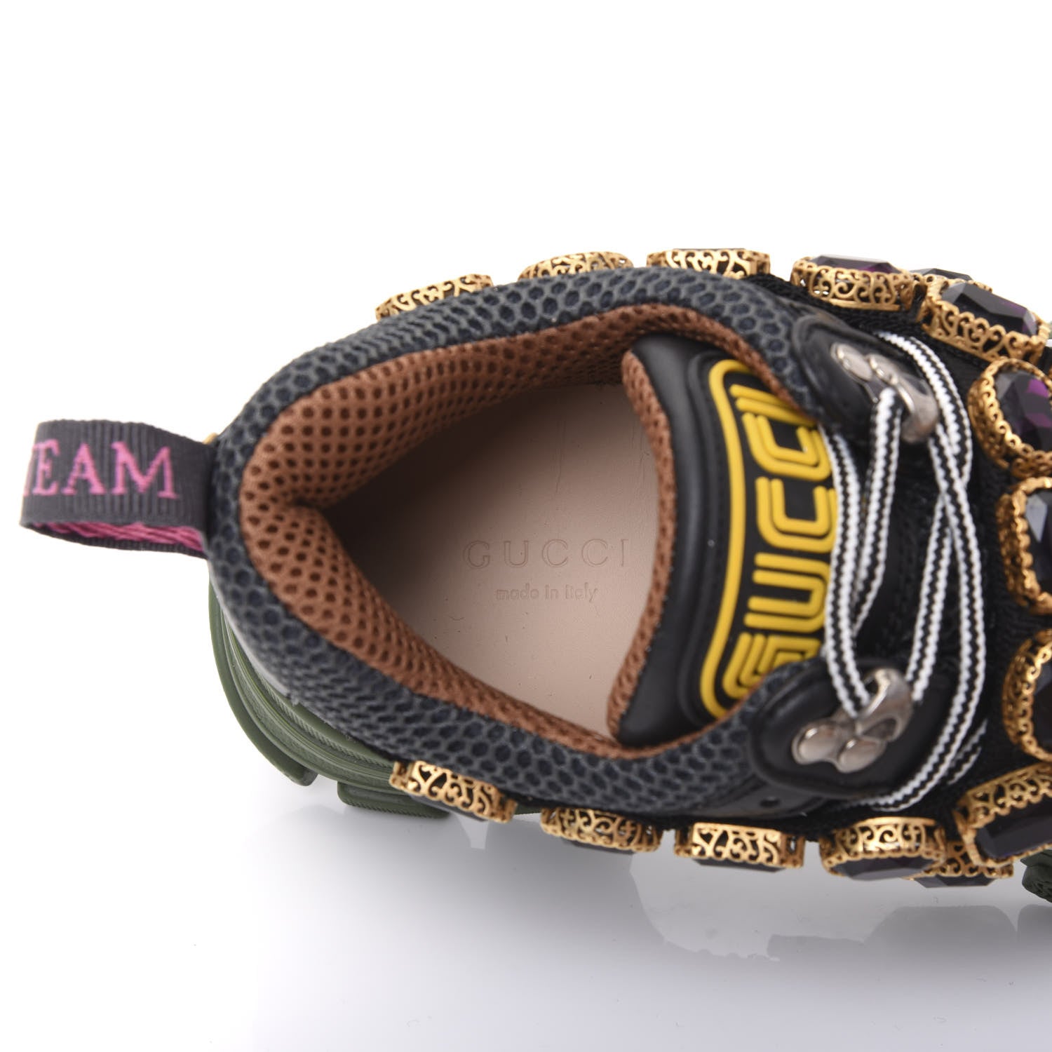 Gucci X SEGA Mesh Suede Calfskin Removable Crystals Flashtrek Sneakers 36 Loess Black Olive Green 6 of 8