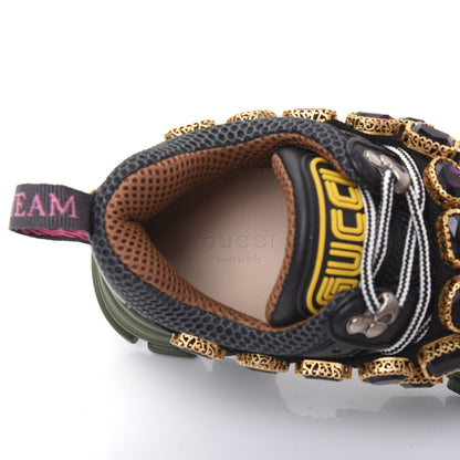 Gucci X SEGA Mesh Suede Calfskin Removable Crystals Flashtrek Sneakers 36 Loess Black Olive Green 6 of 8