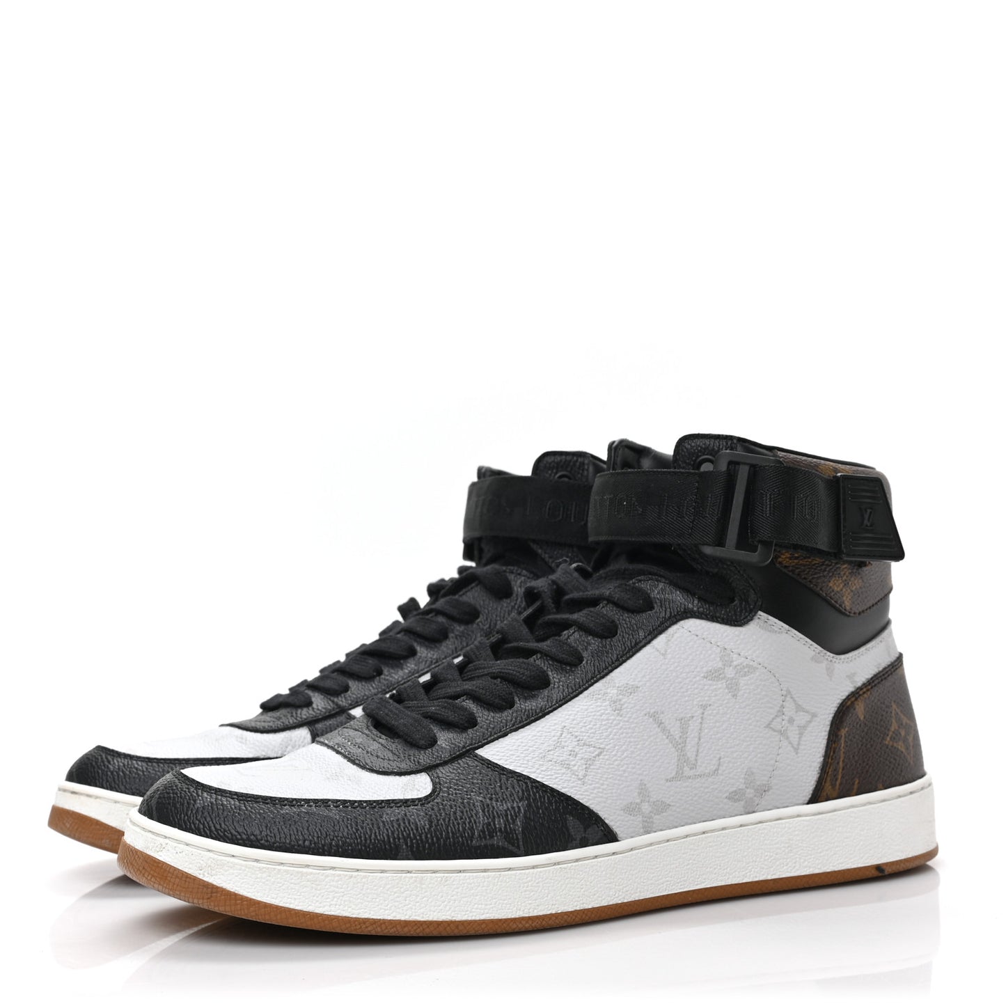 Calfskin Monogram Mens Rivoli High Top Sneakers 8 Black