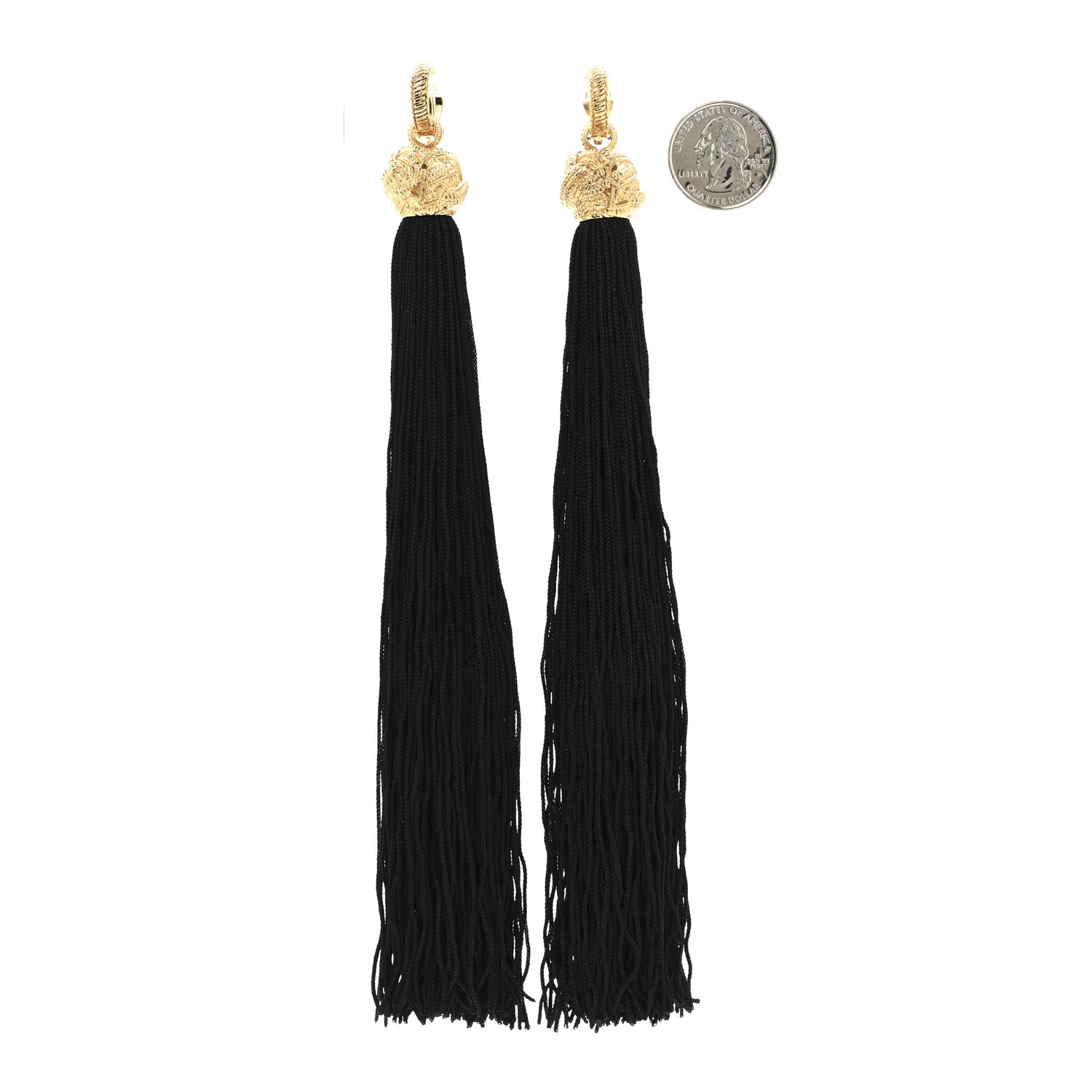 Saint Laurent Metal Knot Tassel Clip On Earrings Gold Black 2 of 4