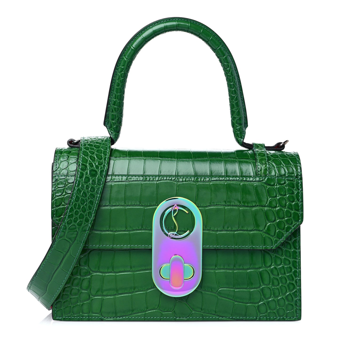 Alligator Embossed Calfskin Elisa Top Handle Bag Canopee Rainbow