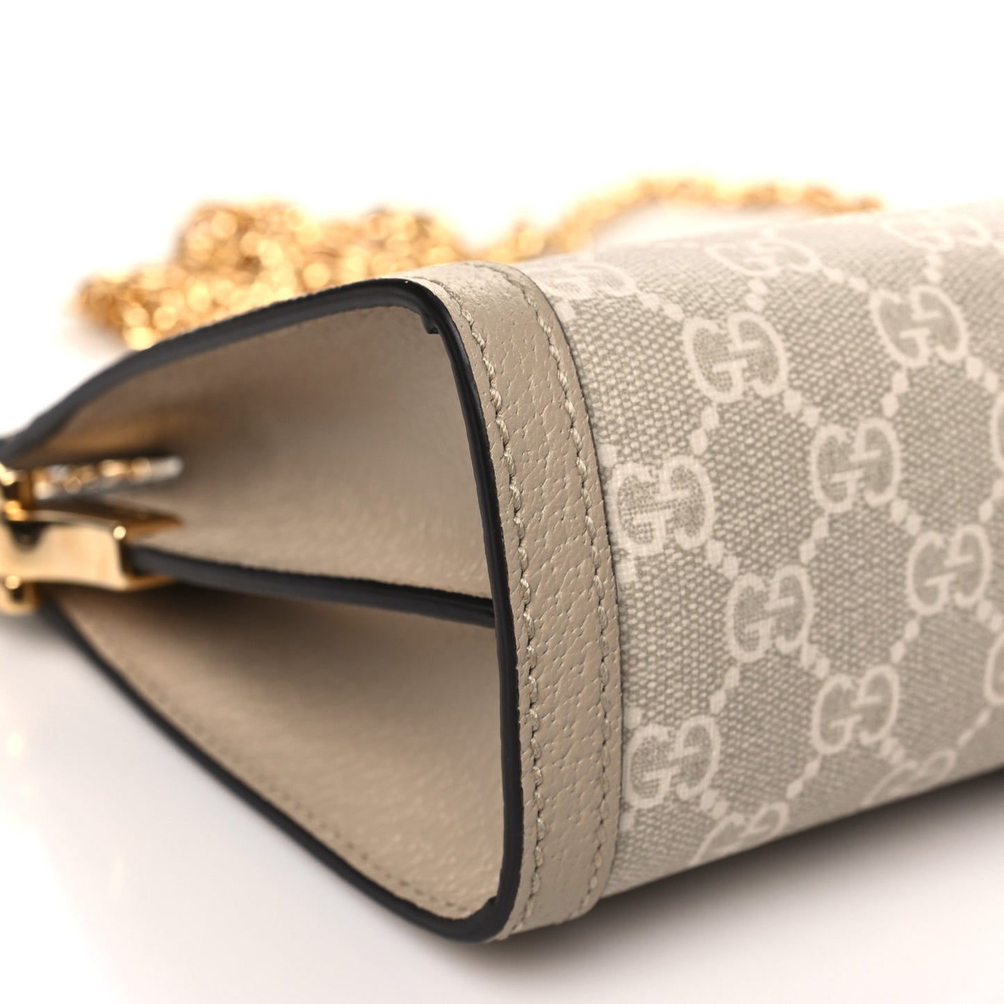 GG Supreme Monogram Textured Dollar Calfskin Web Small Ophidia Chain Shoulder Bag Beige Mystic White Oatmeal