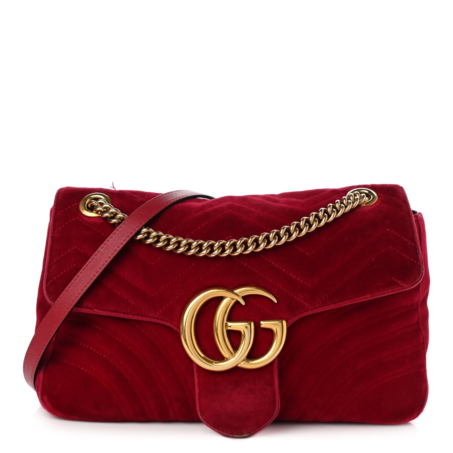 Gucci Velvet Matelasse Medium GG Marmont Shoulder Bag Hibiscus Red 1 of 15