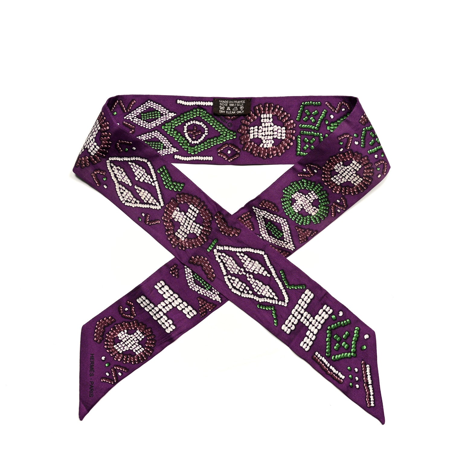 Hermes Silk Kelly En Perles Twilly Violet Vert Lie De Vin 1 of 4