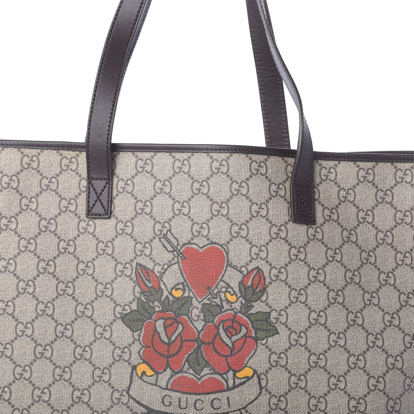 GG Plus Monogram Tattoo Heart Large Tote Dark Brown