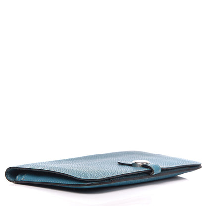 Hermes Taurillon Clemence Dogon Duo Wallet Blue Jean 4 of 9
