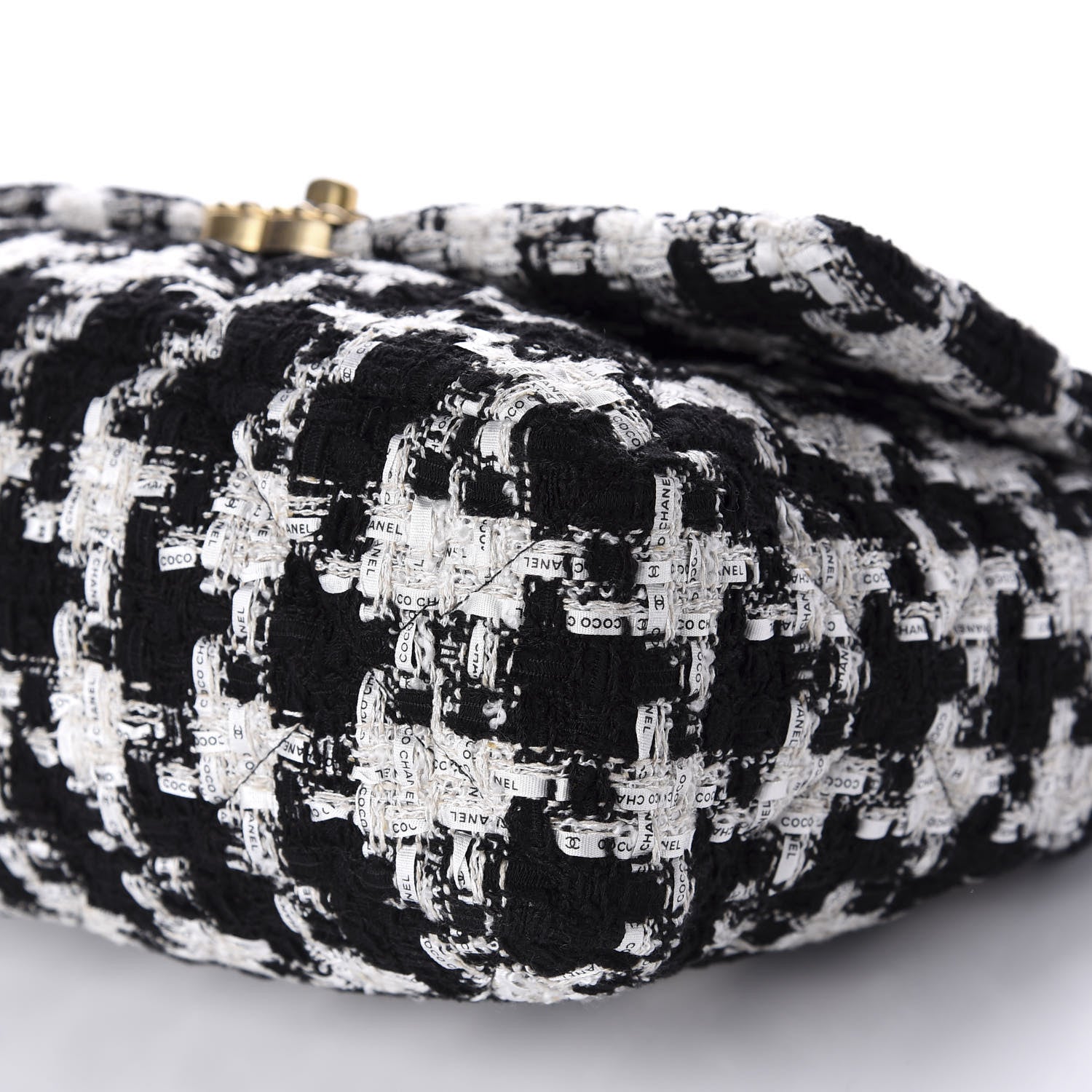 Chanel Tweed Quilted Large 19 Flap Black Ecru White 7 of 11