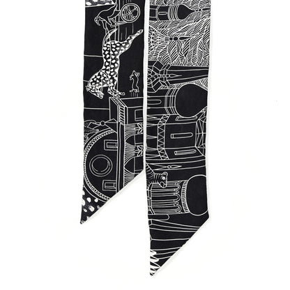 Hermes Silk Animapolis Twilly Black White 2 of 5