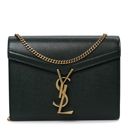 Saint Laurent Grain De Poudre Monogram Cassandra Chain Wallet Dark Green 1 of 10
