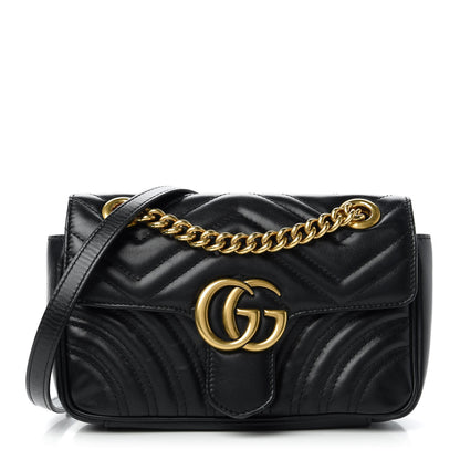 Gucci Calfskin Matelasse Mini GG Marmont Shoulder Bag Black 1 of 11