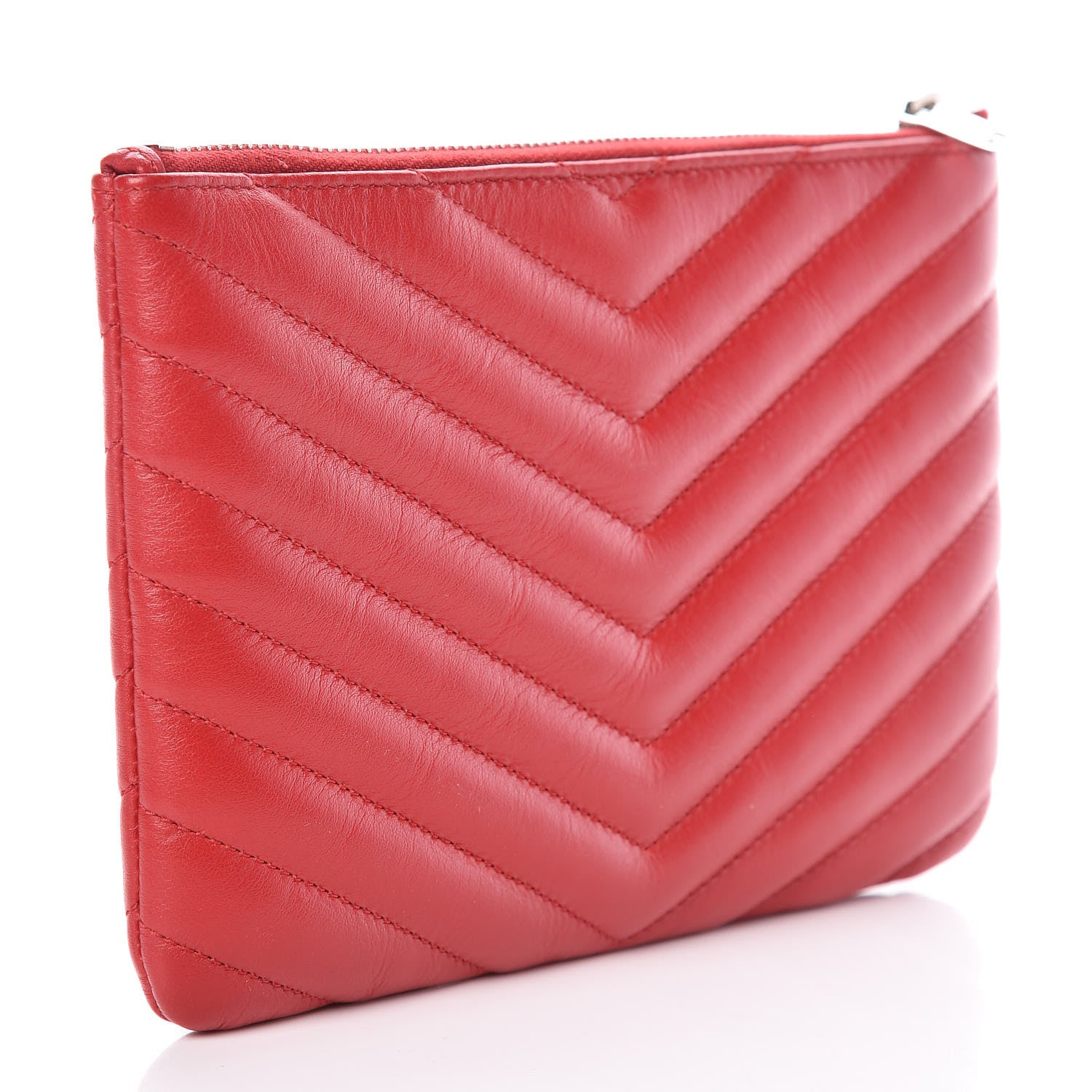 Saint Laurent Calfskin Matelasse Chevron Monogram Pouch Red 3 of 9