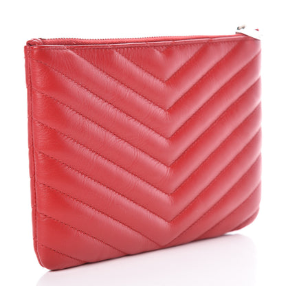 Saint Laurent Calfskin Matelasse Chevron Monogram Pouch Red 3 of 9