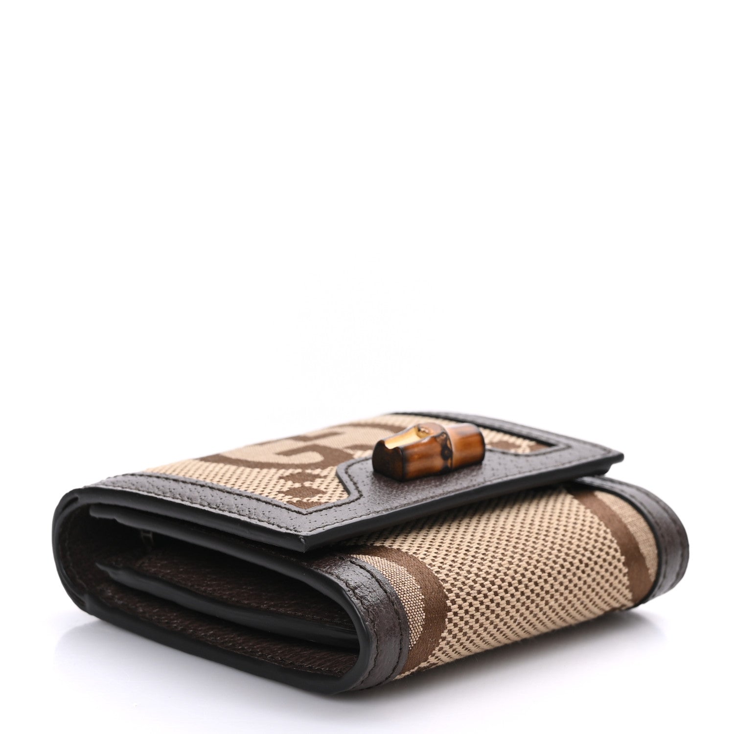 Gucci Monogram Jumbo GG Textured Dollar Calfskin Diana Compact Wallet Camel Ebony New Acero 4 of 6