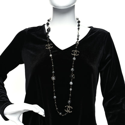 Chanel Pearl Beaded CC Long Necklace Silver Black 2 of 5
