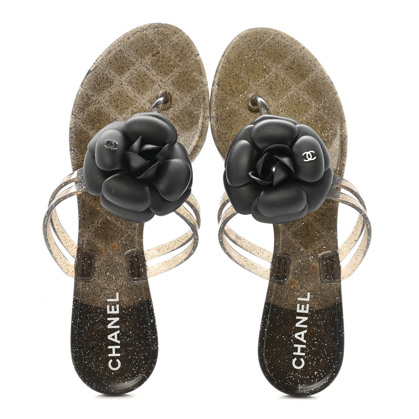 Glitter Jelly Camellia Thong Sandals 37 Black