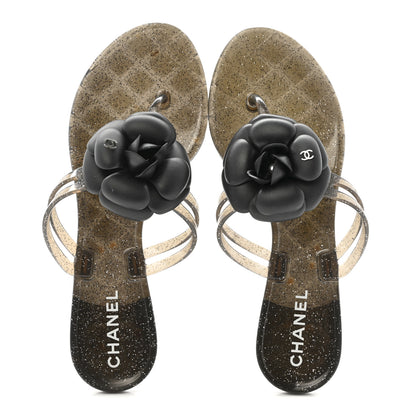 Chanel Glitter Jelly Camellia Thong Sandals 37 Black 2 of 10