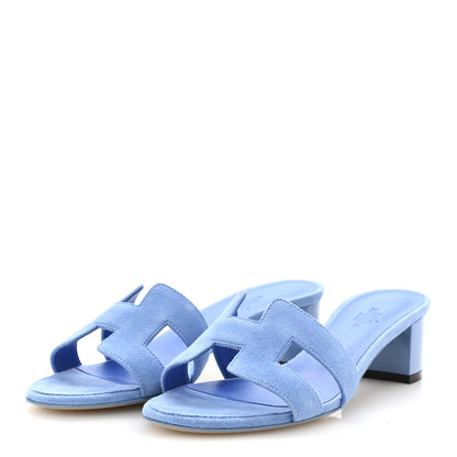 Hermes Suede Goatskin Oasis Sandals 37 Bleu Cameo 4 of 9