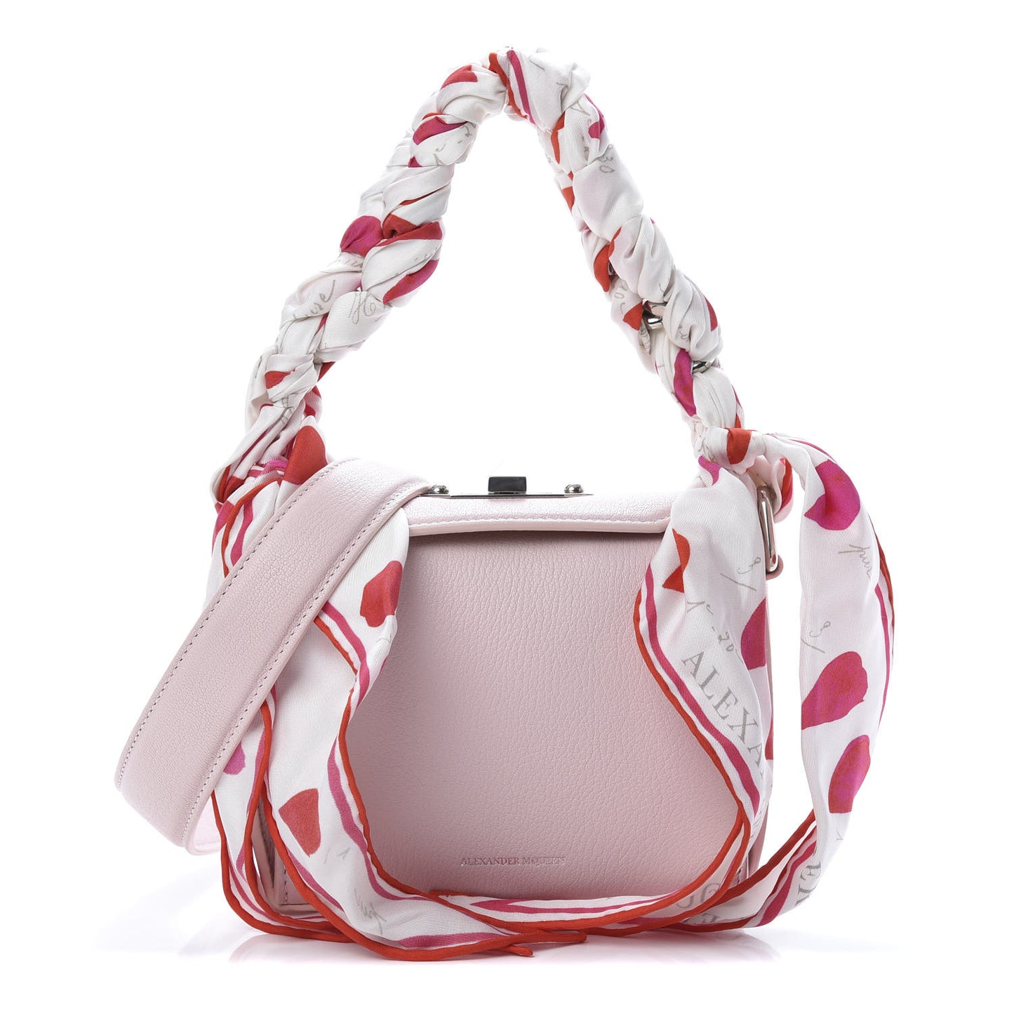 Calfskin Silk Scarf Box Shoulder Bag 16 Baby Pink Ivory