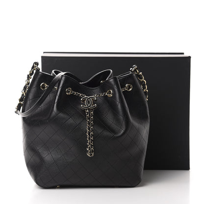 Chanel Calfskin Stitched Drawstring Bag Black 13 of 13