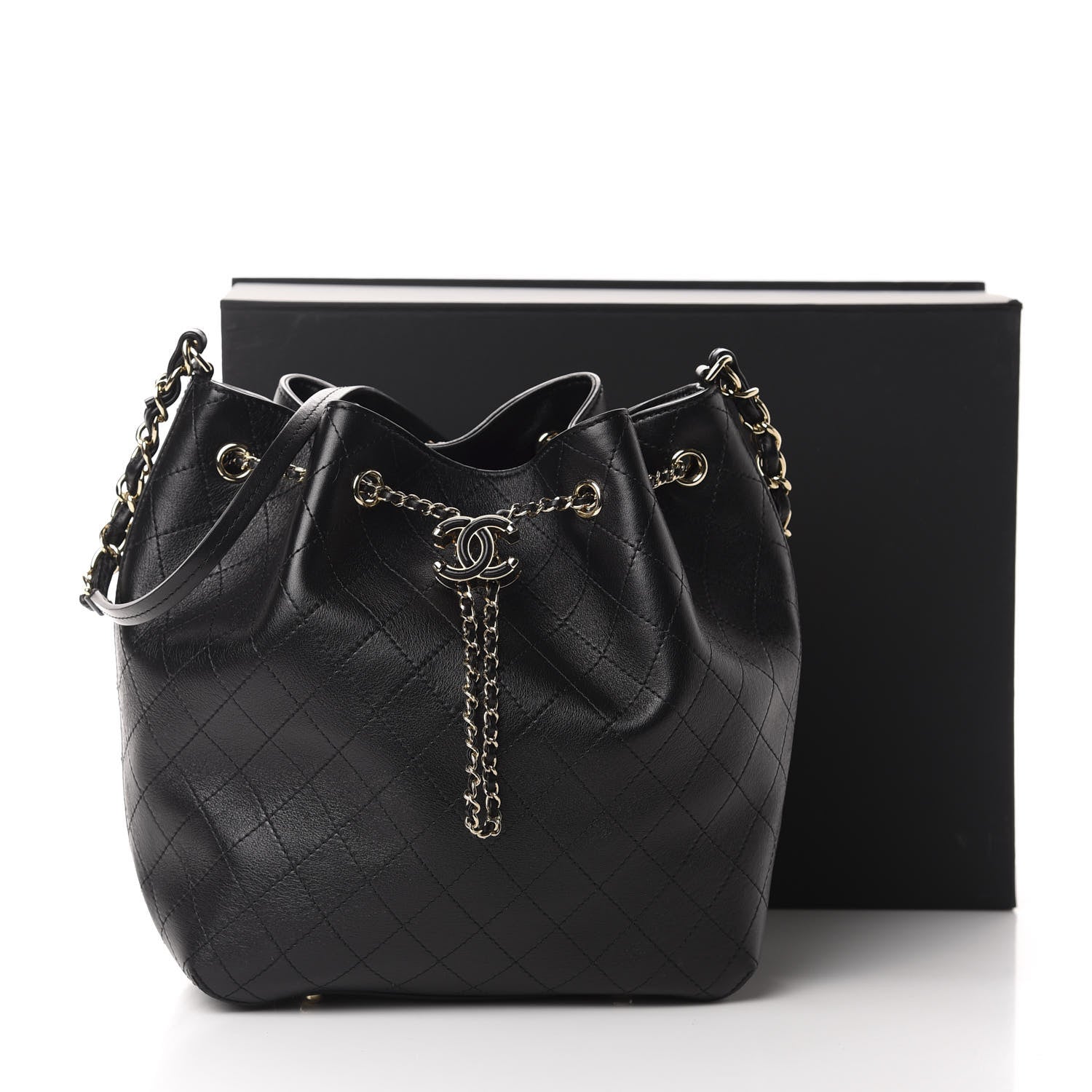 Chanel Calfskin Stitched Drawstring Bag Black 13 of 13