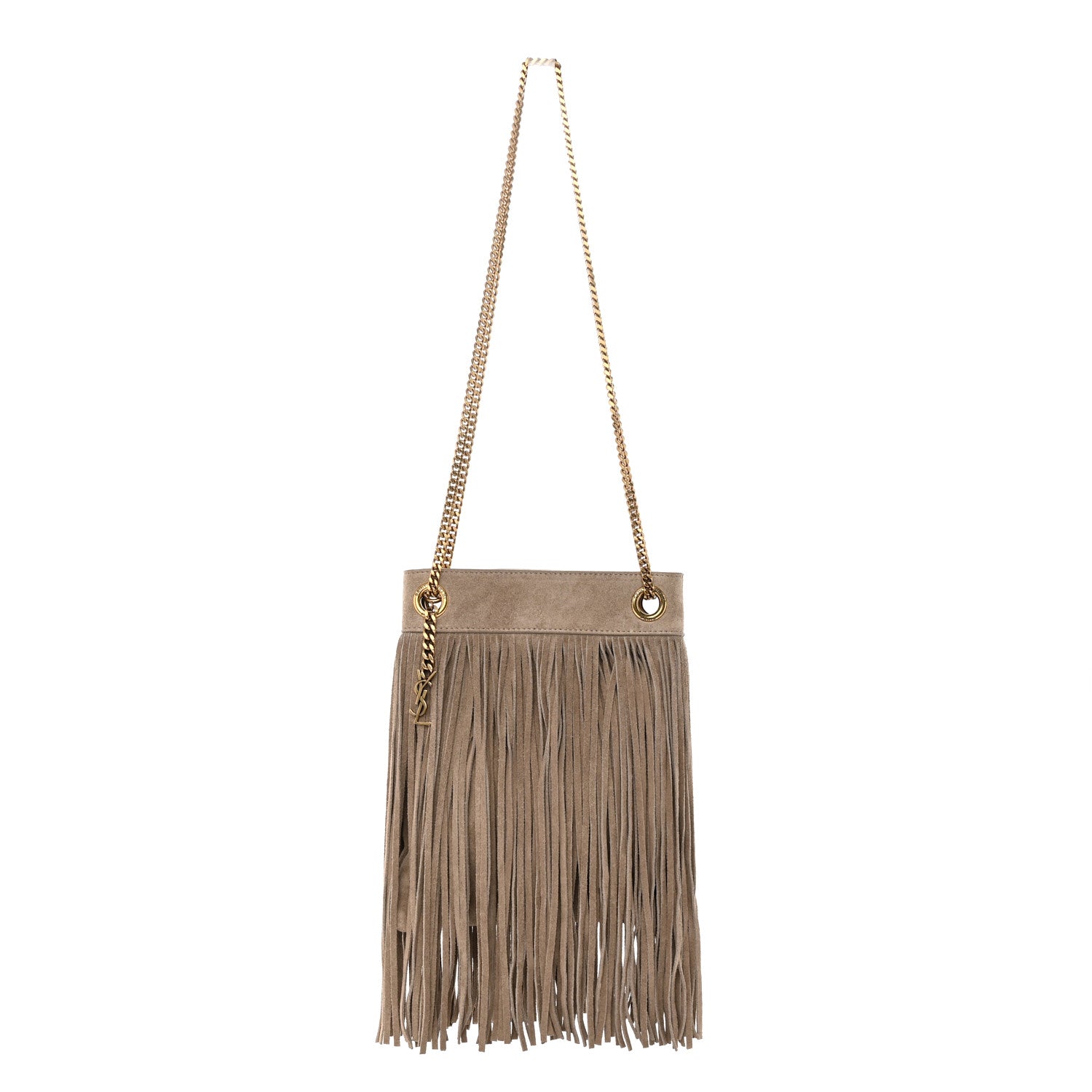 Saint Laurent Suede Calfskin Small Grace Fringed Hobo Bag Dusty Grey 1 of 11