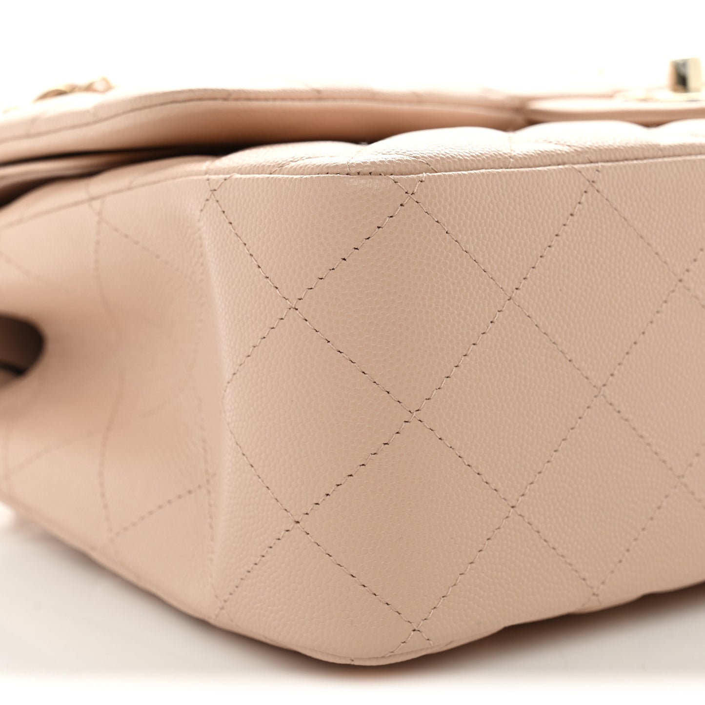 Caviar Quilted Jumbo Double Flap Light Beige