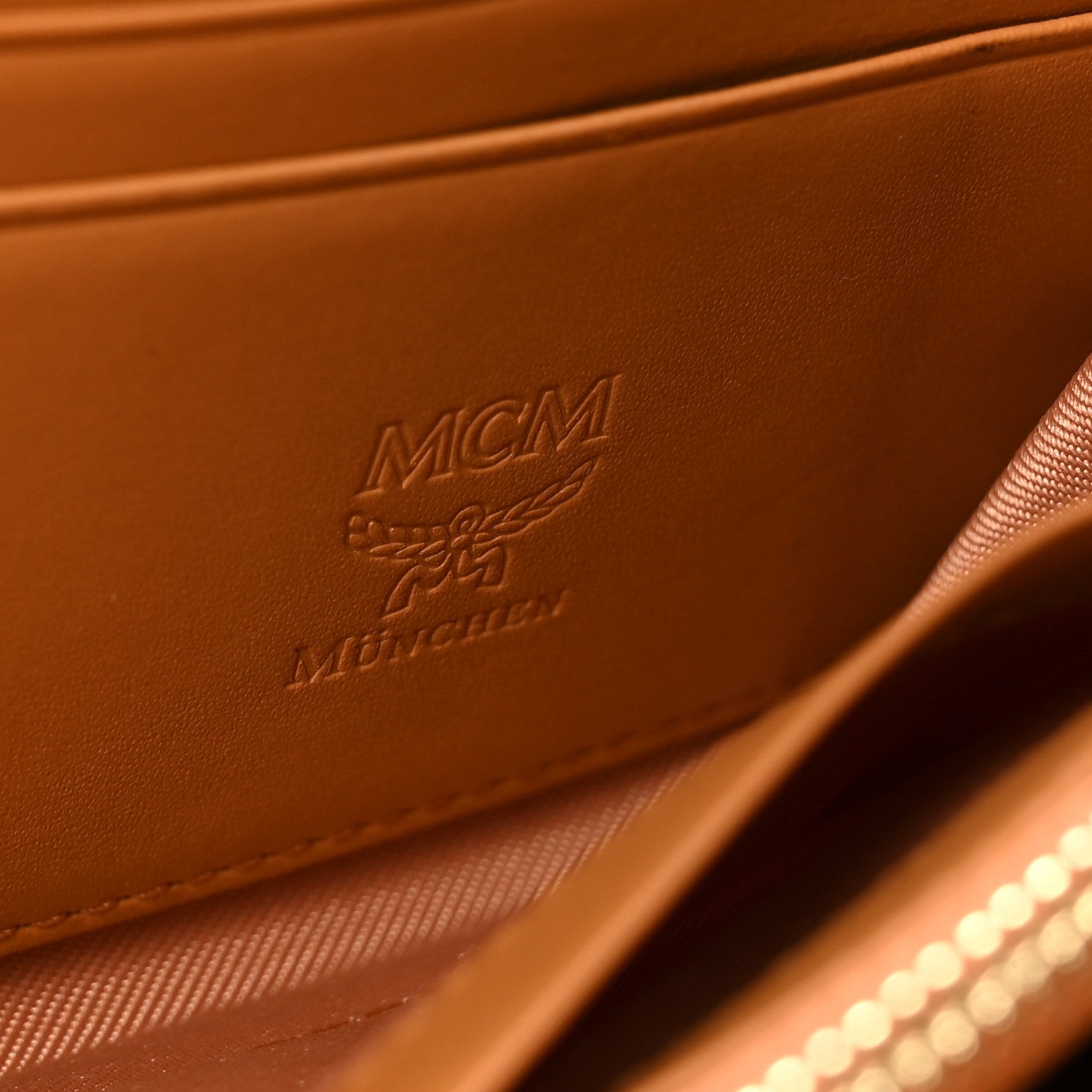 MCM Visetos Studded Crystal Zip Around Wallet Cognac 6 of 6