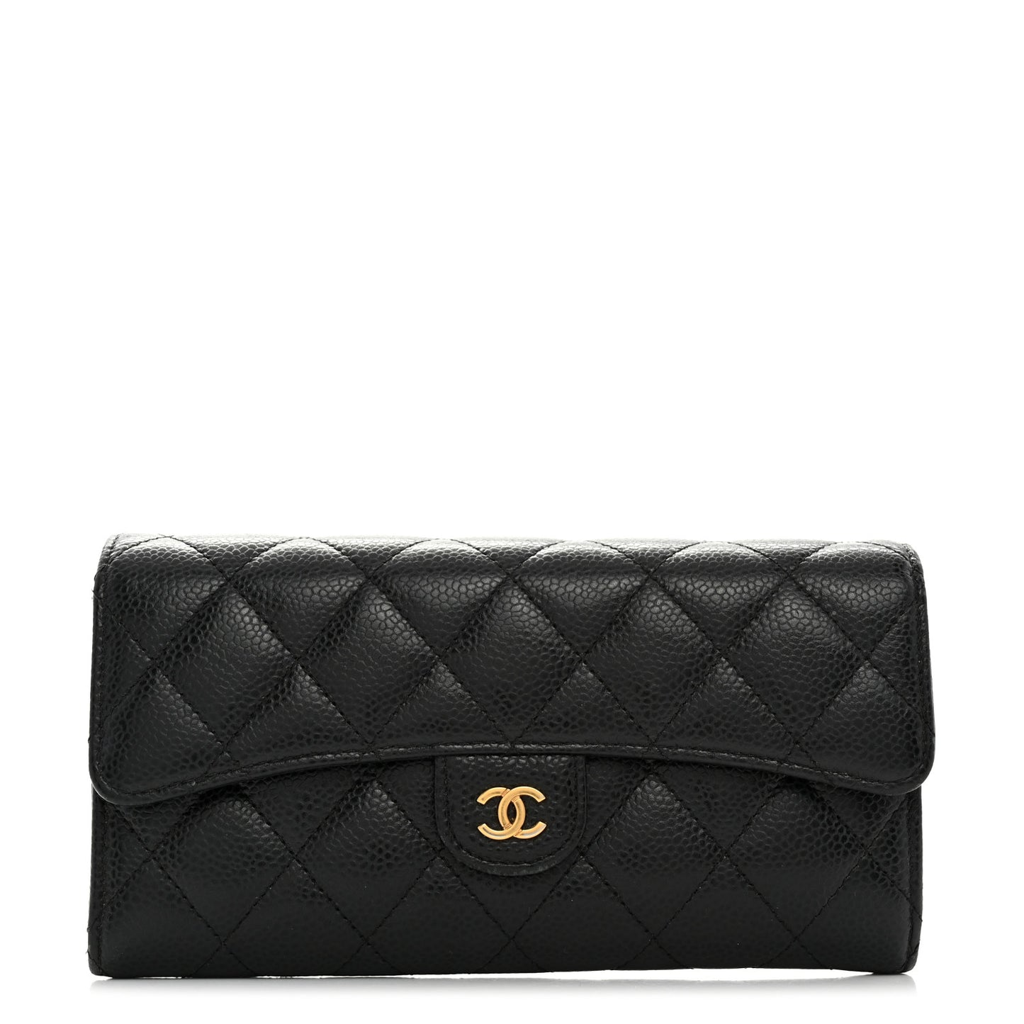 Caviar Quilted Large Gusset Flap Wallet Black