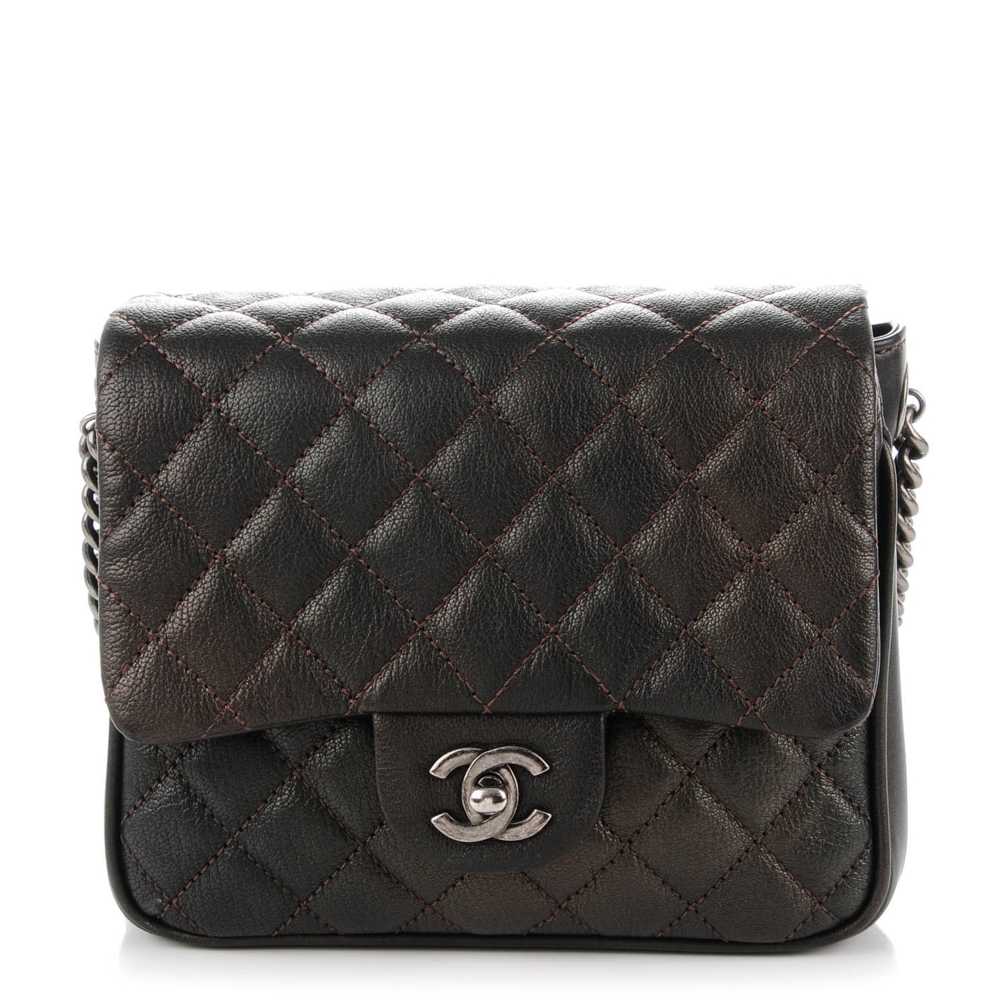 Metallic Goatskin Quilted Small Rock In Rome Flap Charcoal