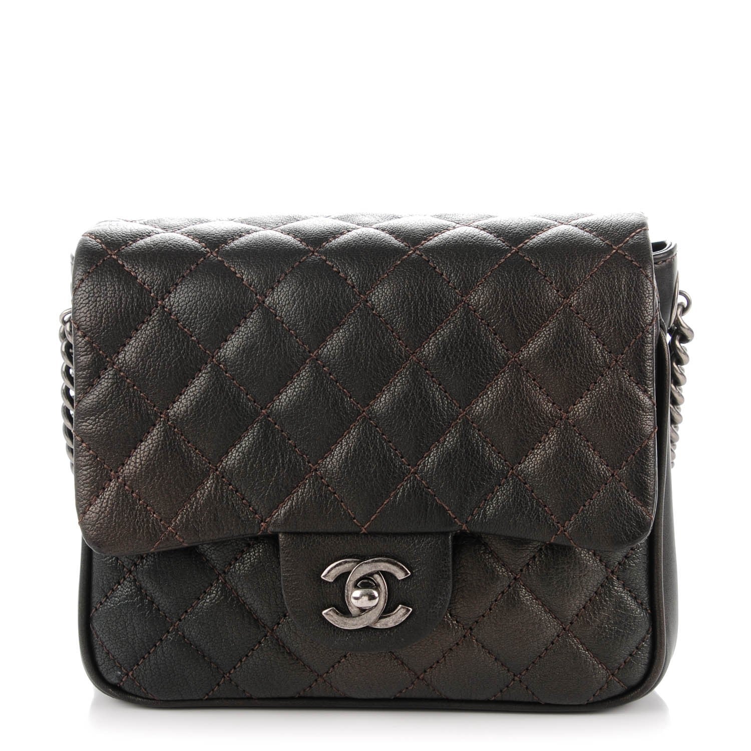 Chanel Metallic Goatskin Quilted Small Rock In Rome Flap Charcoal 1 of 8