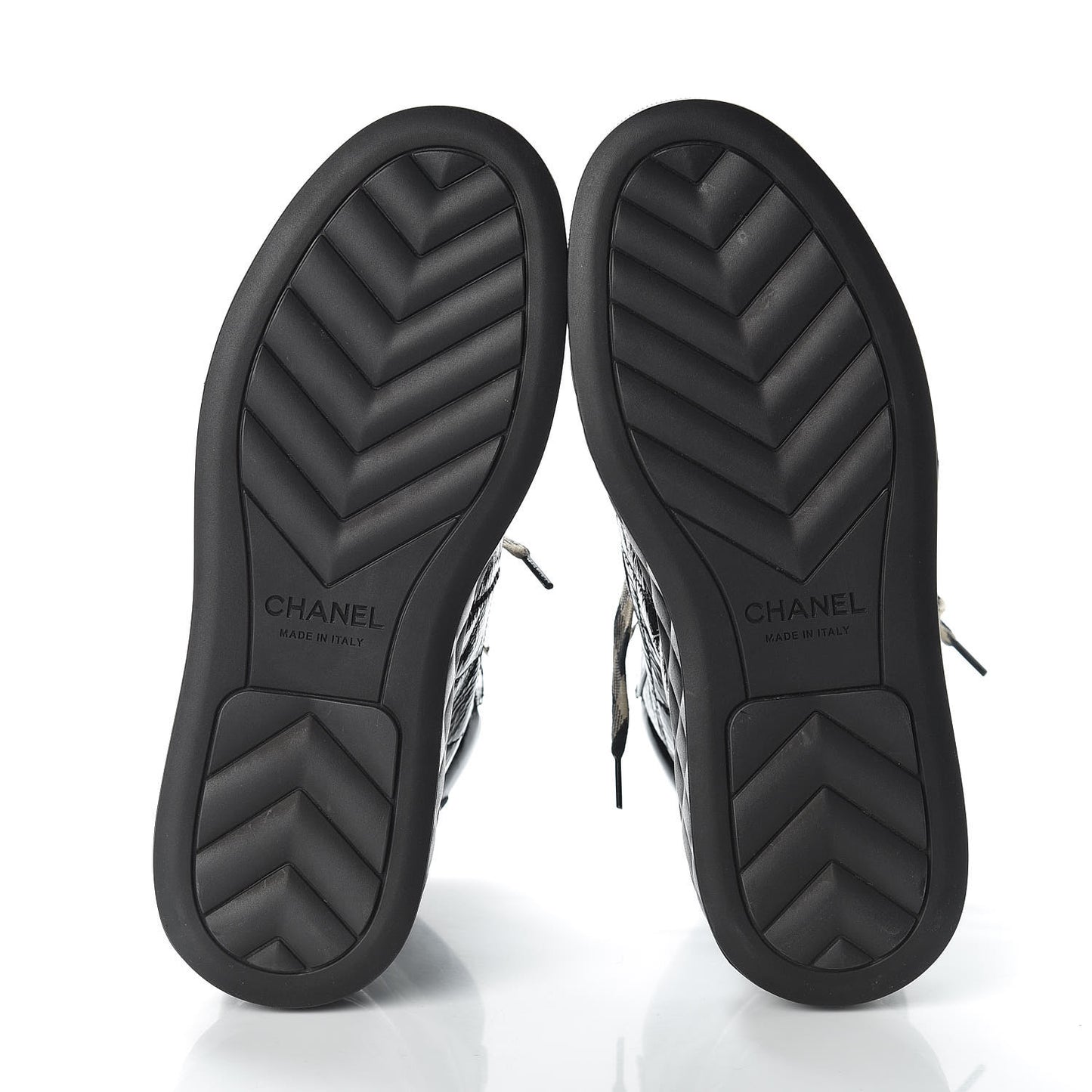 Patent Calfskin Quilted Womens High Top Sneakers 37.5 Black