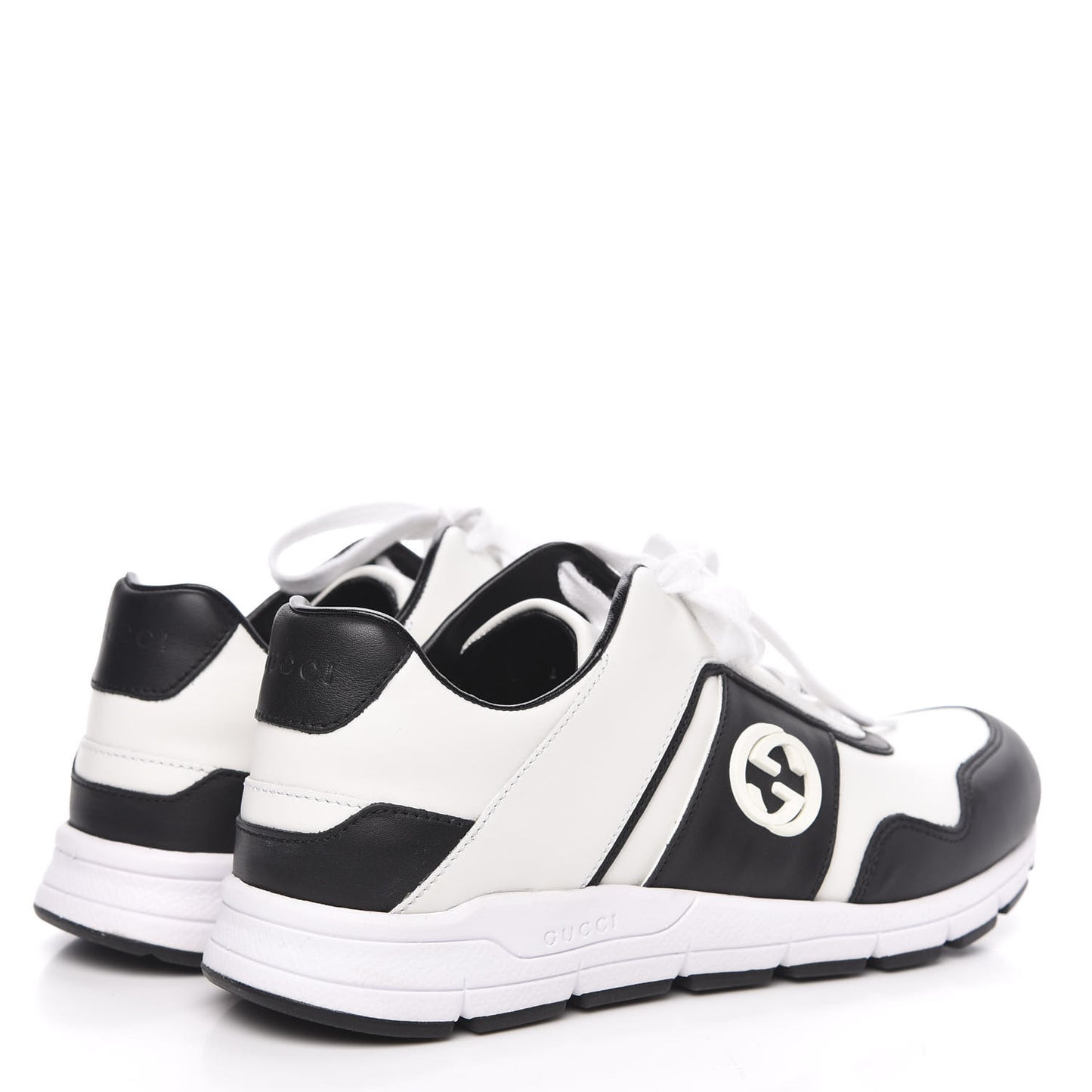 Calfskin Womens Interlocking G Sneakers 37.5 Black White