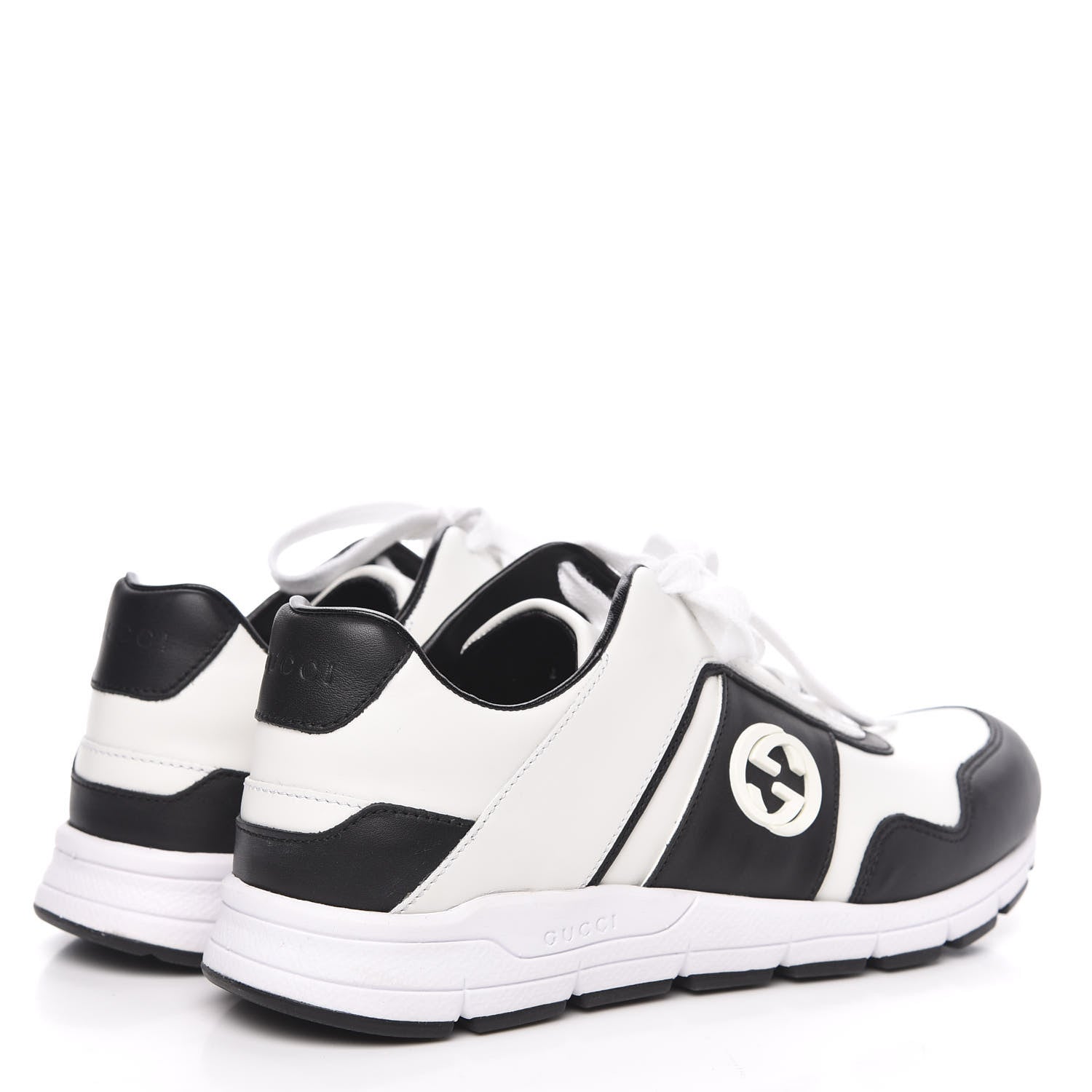 Gucci Calfskin Womens Interlocking G Sneakers 37.5 Black White 4 of 8