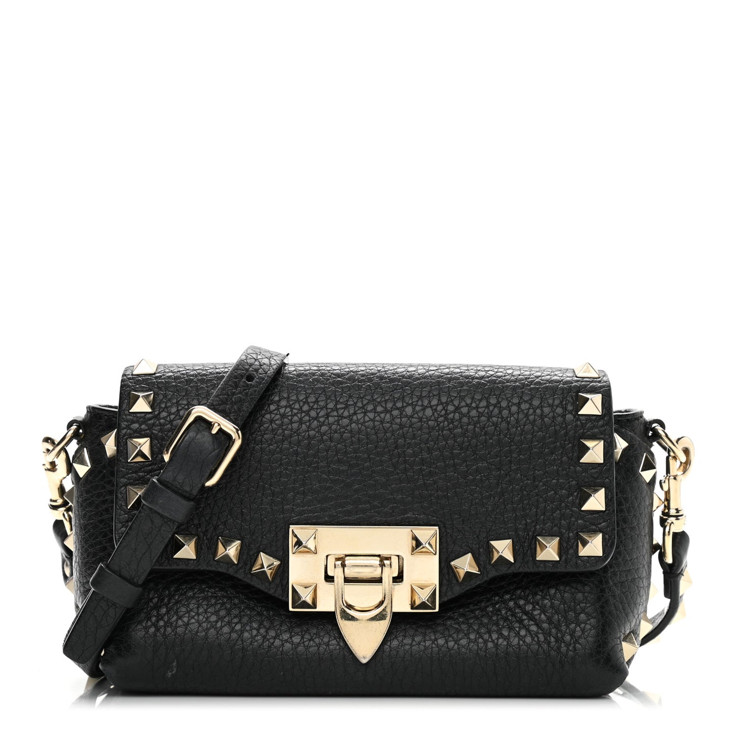 Pebbled Calfskin Mini Rockstud Crossbody Bag Black