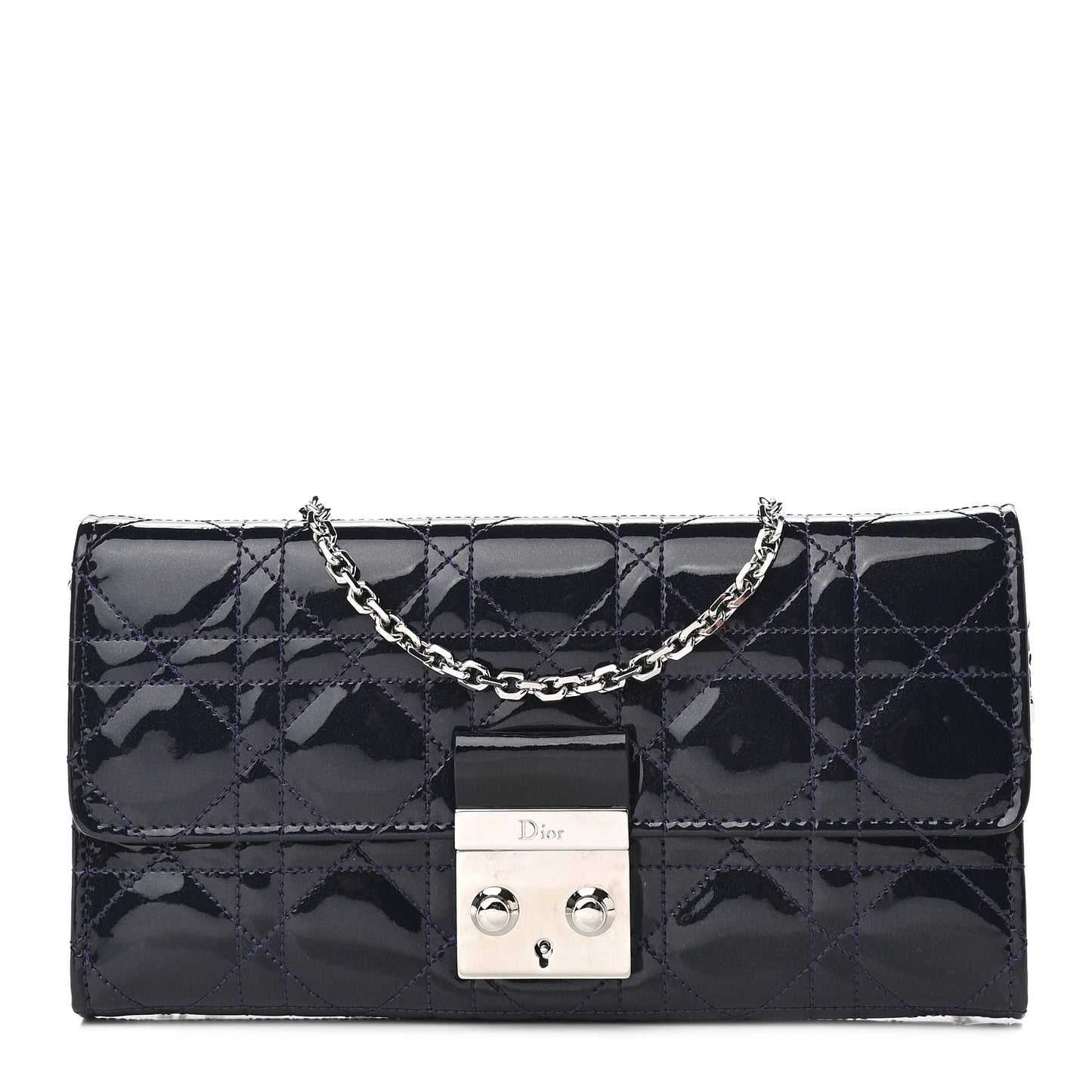 Patent Cannage Miss Dior Chain Wallet Purple
