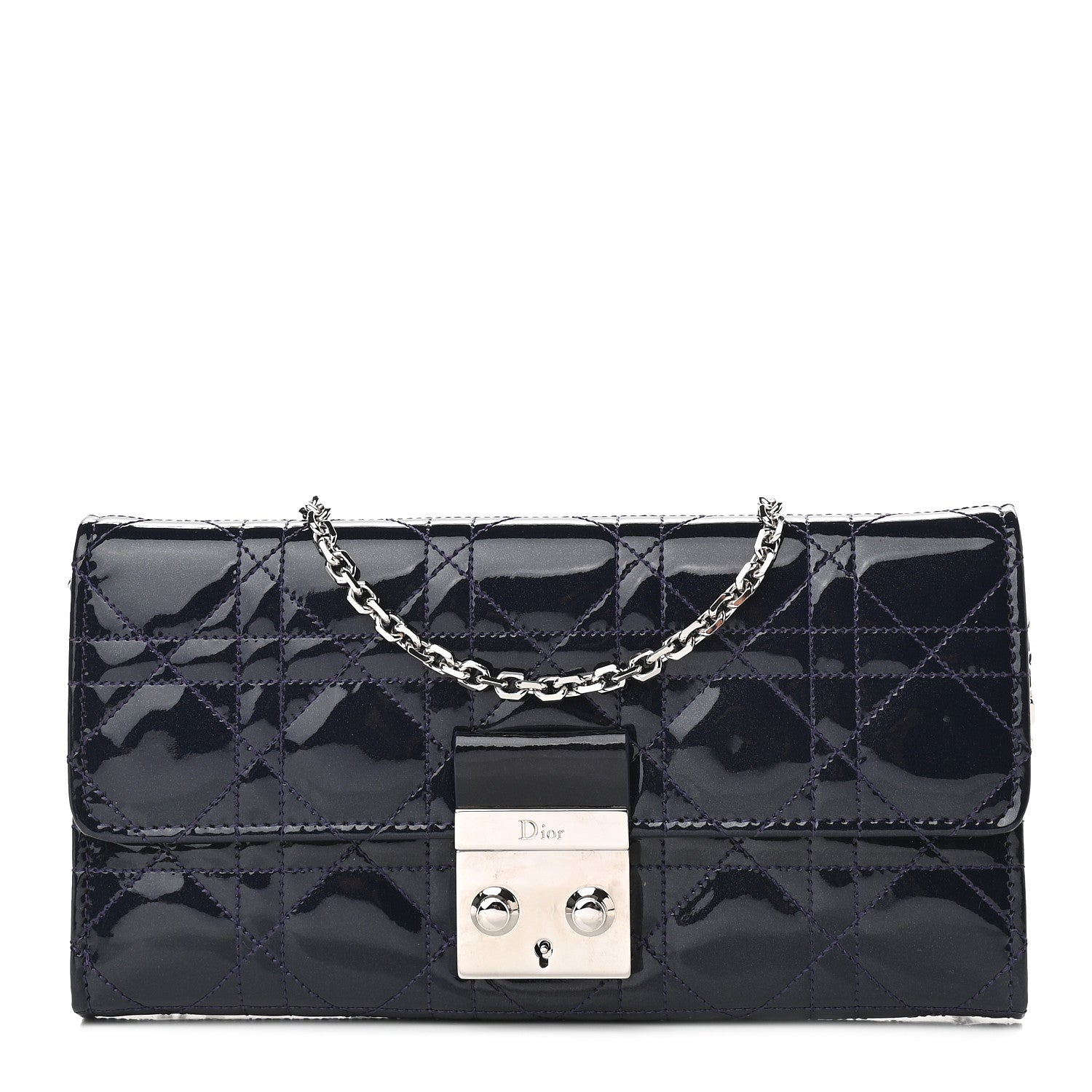 Christian Dior Patent Cannage Miss Dior Chain Wallet Purple 1 of 8