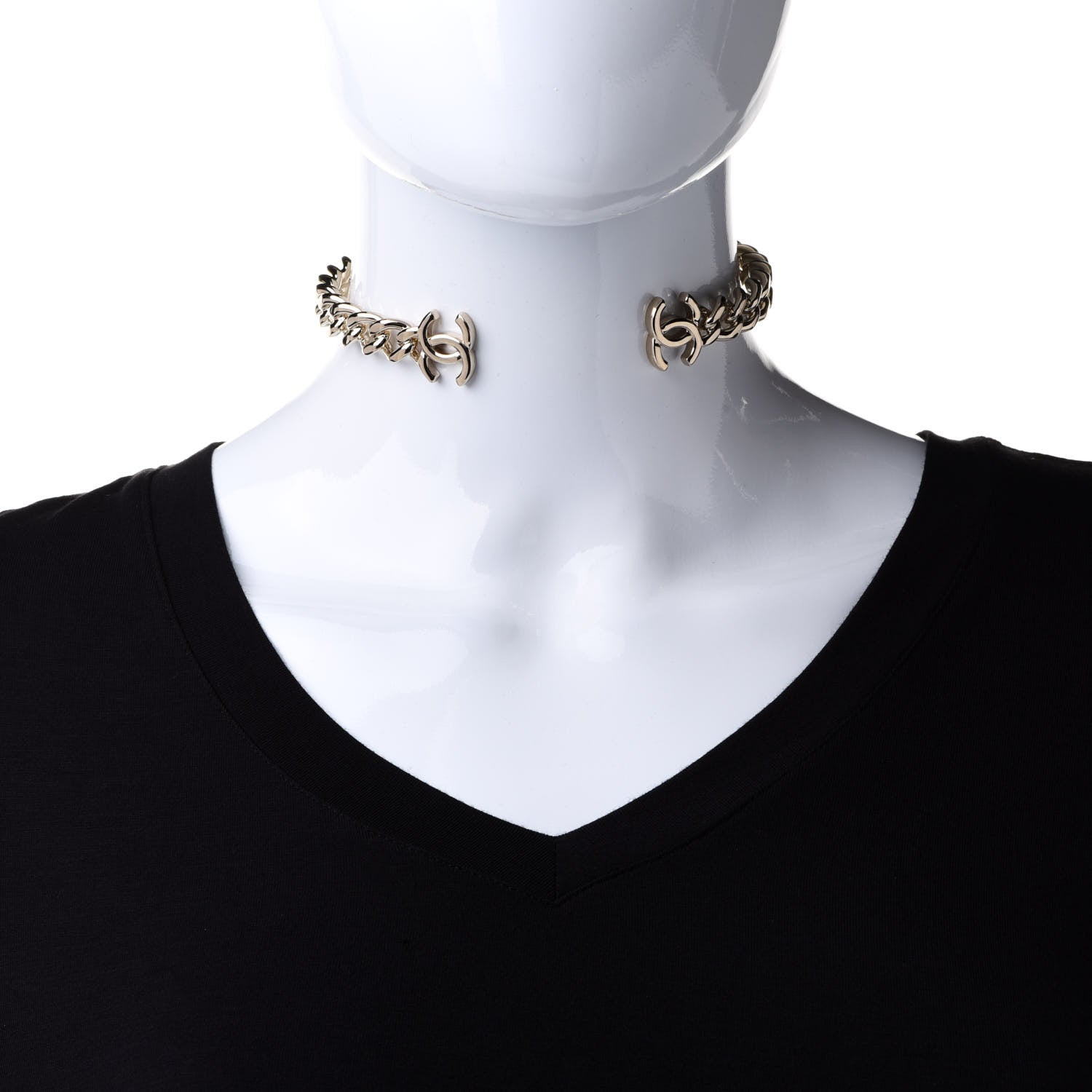 Chanel Metal CC Chain Link Choker Necklace S Gold 2 of 6
