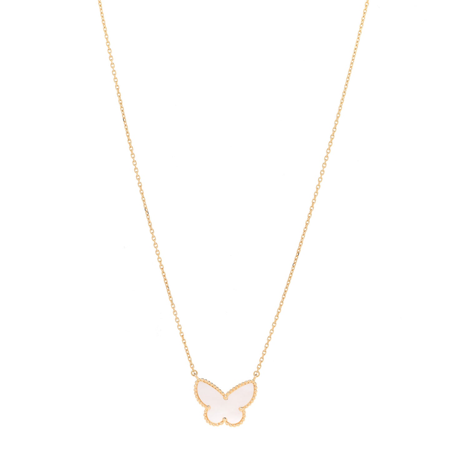 18K Yellow Gold Mother of Pearl Lucky Alhambra Butterfly Pendant Necklace