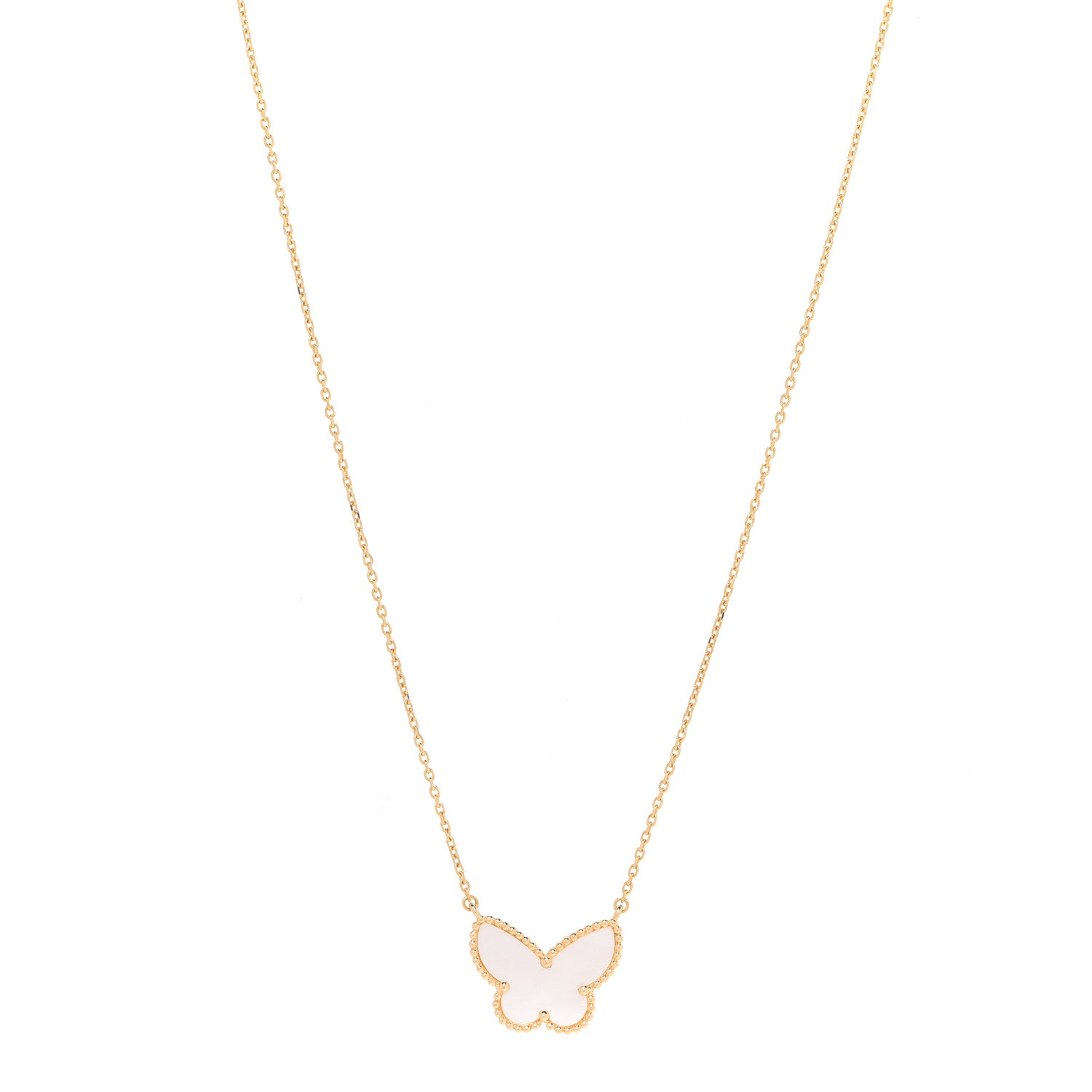 Van Cleef & Arpels 18K Yellow Gold Mother of Pearl Lucky Alhambra Butterfly Pendant Necklace 1 of 6