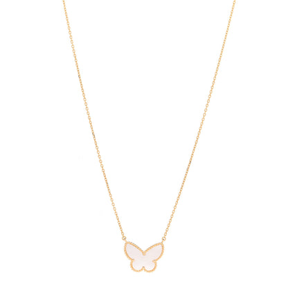 Van Cleef & Arpels 18K Yellow Gold Mother of Pearl Lucky Alhambra Butterfly Pendant Necklace 1 of 6