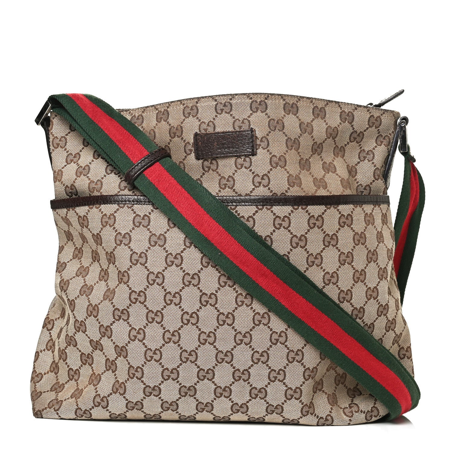 Gucci Monogram Web Medium Flat Messenger Bag Brown 1 of 11
