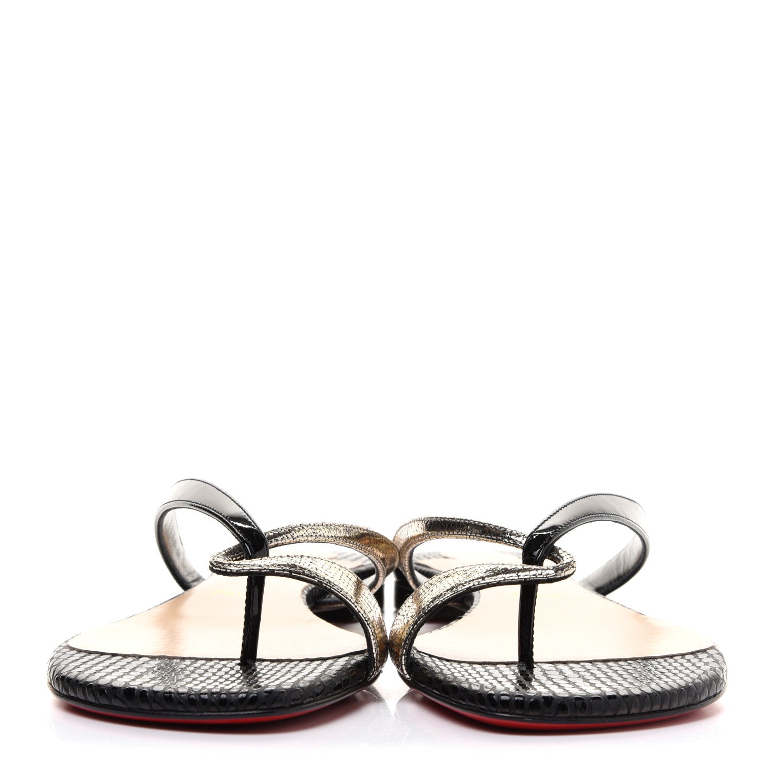 Christian Louboutin Patent Lame Cabaret Minimeyer Flat Sandals 38 Black Platine 2 of 8