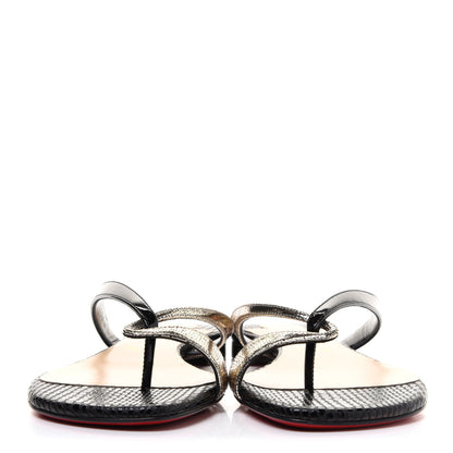 Christian Louboutin Patent Lame Cabaret Minimeyer Flat Sandals 38 Black Platine 2 of 8