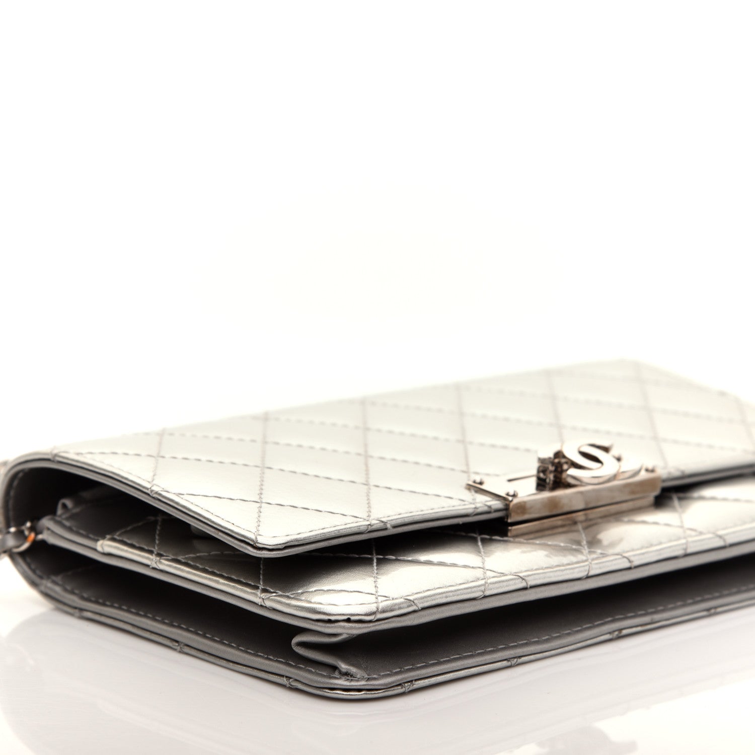 Chanel Patent Quilted Golden Class Wallet on Chain WOC Silver 6 of 9