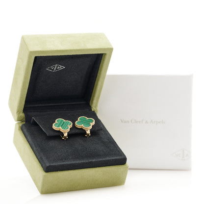 Van Cleef & Arpels 18K Yellow Gold Malachite Vintage Alhambra Earrings 10 of 10