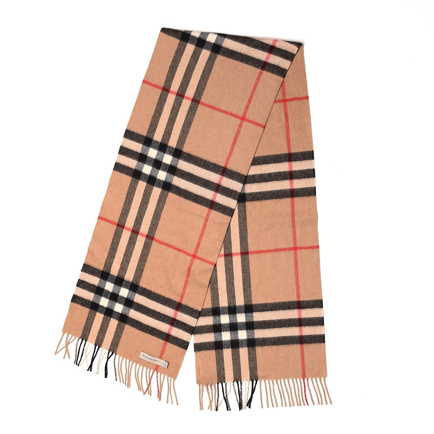 Burberry Cashmere Giant Check Fringe Scarf Camel 3 of 5