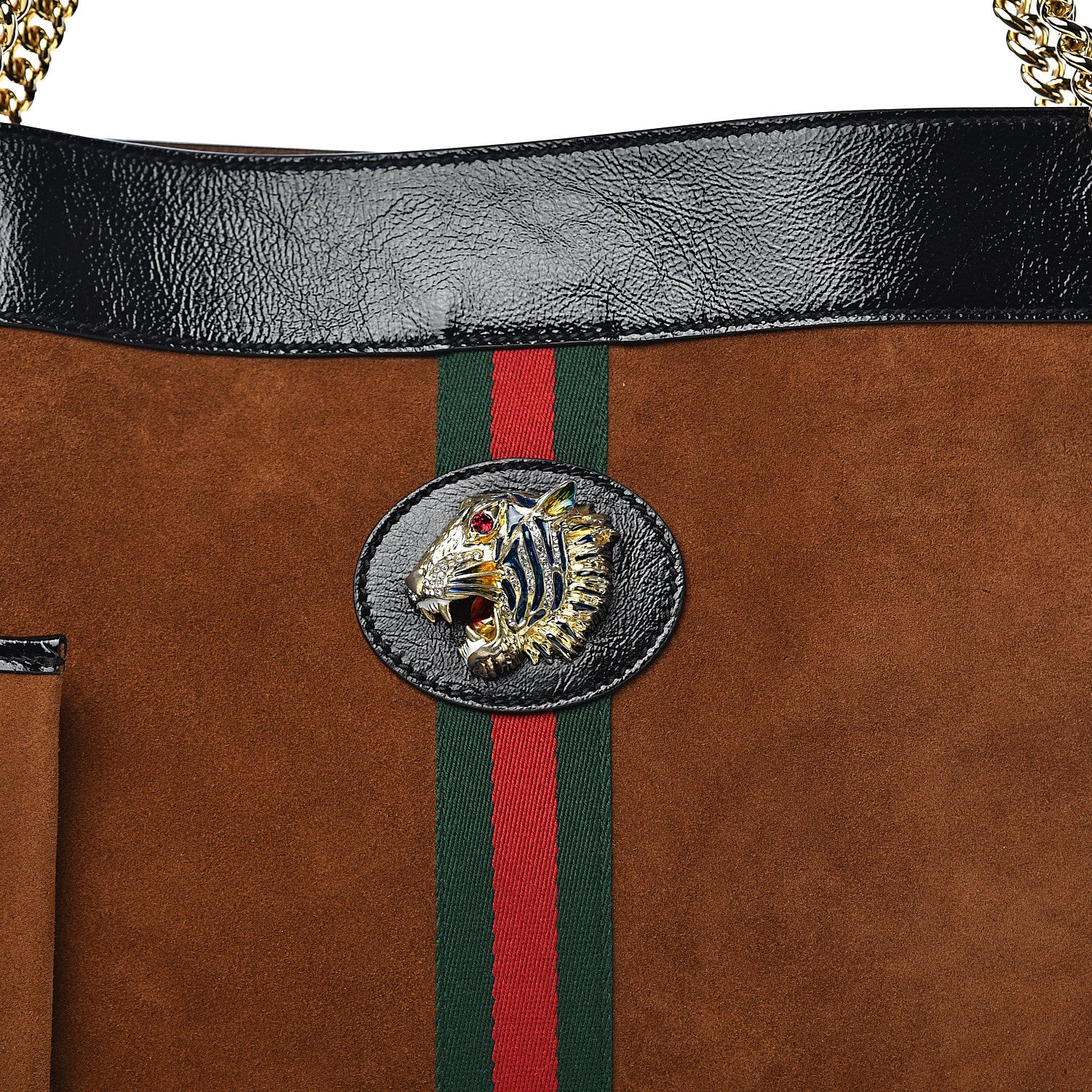 Gucci Suede Patent Large Rajah Chain Tote Nocciola Black 10 of 10
