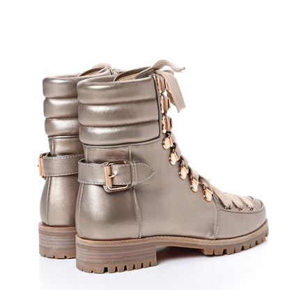 Christian Louboutin Metallic Calfskin Womens Who Runs Flat Boots 35 Colombe 4 of 6