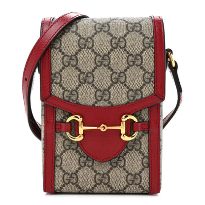 Gucci GG Supreme Monogram Azalea Calfskin Horsebit 1955 Crossbody Bag Beige Ebony New Cherry Red 1 of 11