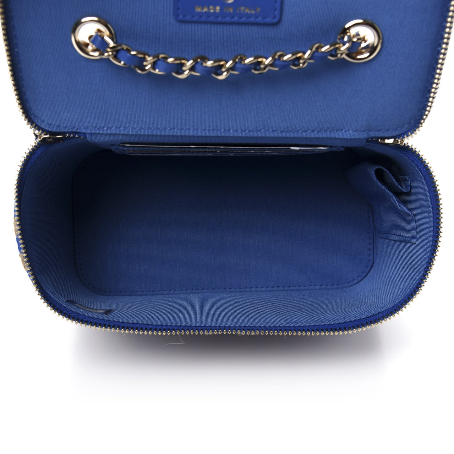 Raffia Jute Striped Small Vanity Case With Chain Blue Beige